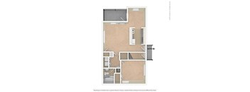 A floor plan of a room with a bed, a desk, and a chair.