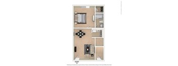 A floor plan of a small apartment with an entry point.