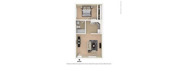 A floor plan of a room with a bed, a desk, and a chair.