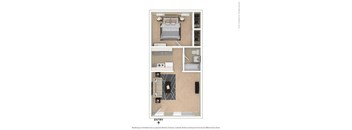 A diagram of a floor plan for a small apartment.
