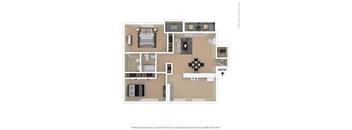 A floor plan of a house with a kitchen, living room, and bathroom.
