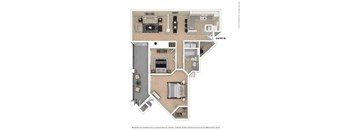 A floor plan of a house with a kitchen, living room, and bathroom.