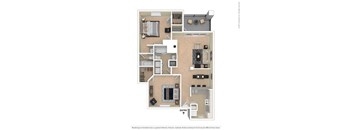 A floor plan of a house with a kitchen, living room, and bathroom.