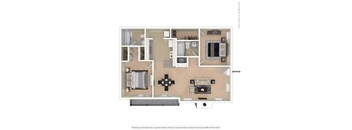 A floor plan of a house with a kitchen, living room, and bathroom.