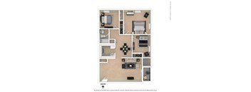 A floor plan of a house with a kitchen, living room, and two bedrooms.
