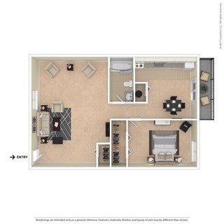 A floor plan of a house with a kitchen, living room, and two bedrooms.