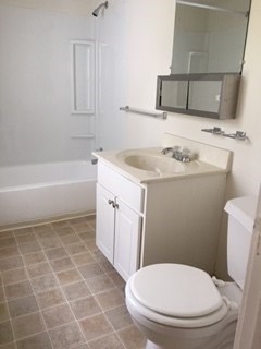 A white toilet sits in a bathroom next to a sink.