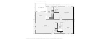 A floor plan of a house with a living room, dining room, kitchen, and two bedrooms.