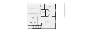 A floor plan of a house with a master bedroom, bathroom, laundry room, kitchen, and living room.