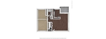 A 3D rendered image of a room layout with a staircase.
