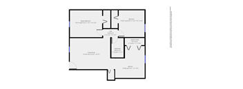 A floor plan of a house with a master bedroom, two bathrooms, a laundry room, a kitchen, and a half bath.