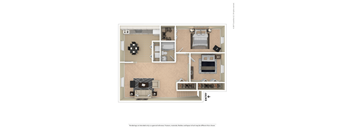 A floor plan of a house with a kitchen, living room, and bathroom.