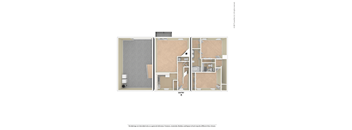 A floor plan of a room with a desk, a bed, and a wardrobe.