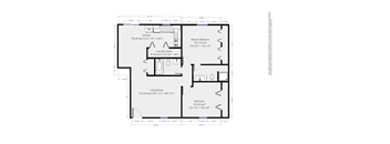 A floor plan of a house with a kitchen, laundry room, living room, and bedrooms.
