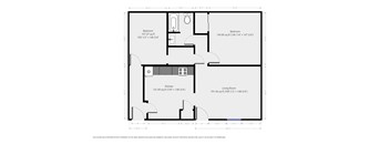 A floor plan of a house with a kitchen, living room, and two bedrooms.