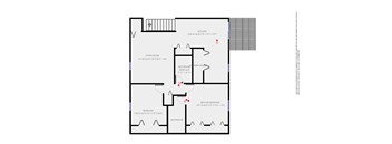 A floor plan of a house with a living room, master bedroom, and two bathrooms.