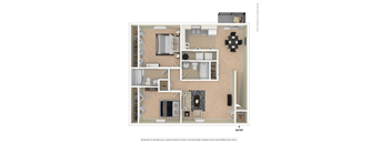 A floor plan of a small apartment with a kitchen, living room, and bathroom.