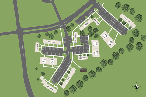 A map shows a layout of a parking lot with various numbered parking spaces.
