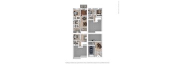 A floor plan of a house with four different layouts displayed.