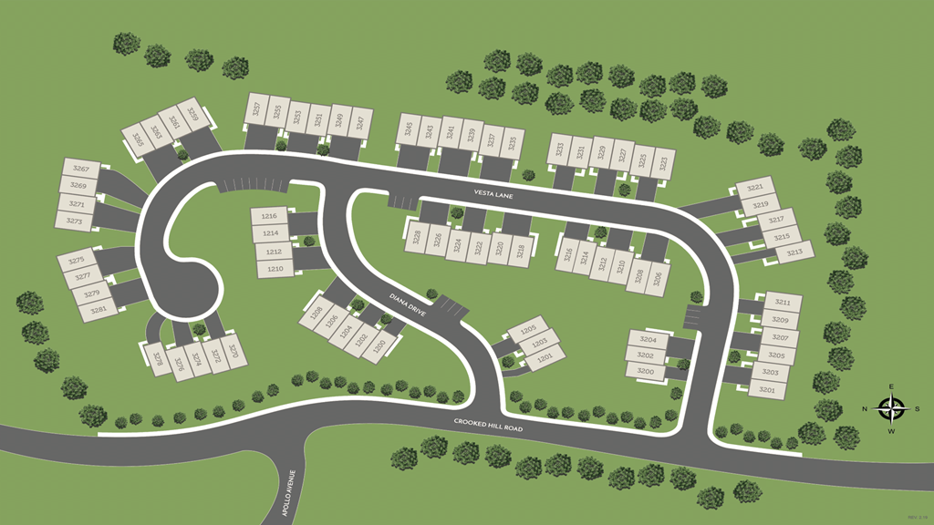A map shows a layout of a residential area with roads and houses.