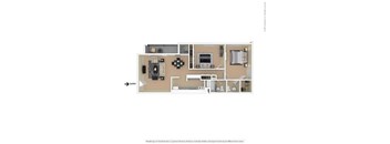 A floor plan of a house with an entry point on the left.