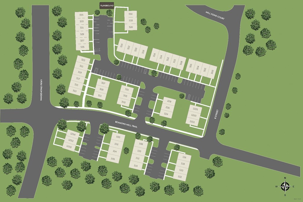 A map of a residential area with street names and house numbers.