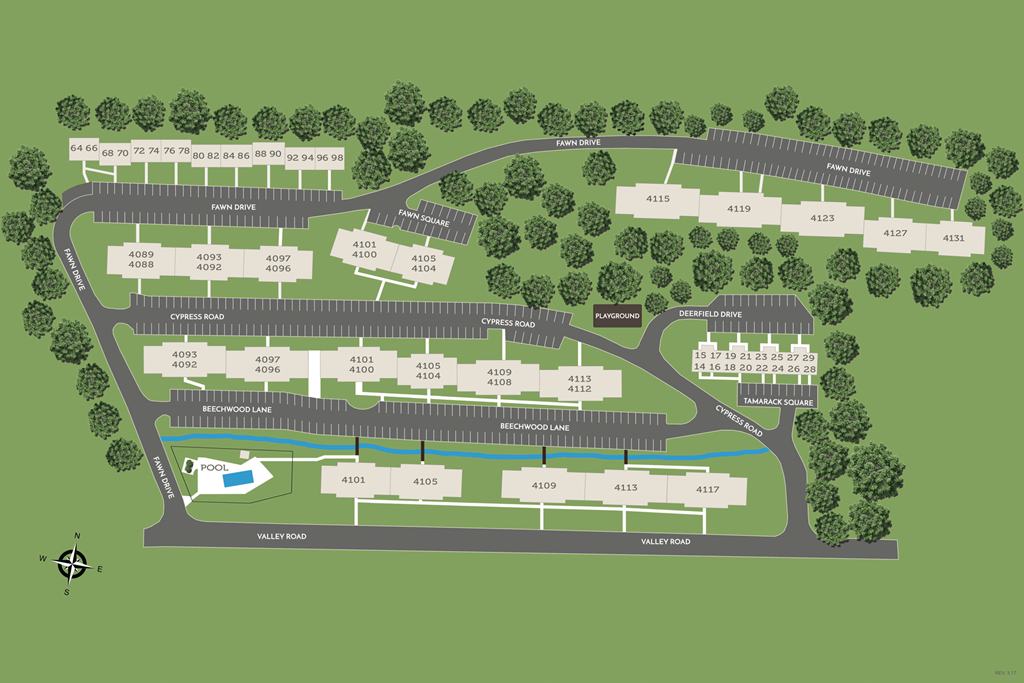 A map shows a layout of a parking lot with various numbered sections.