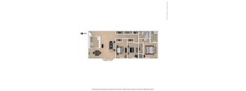 A floor plan of a house with a kitchen, living room, and two bedrooms.