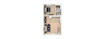 A floor plan of a small apartment with two bedrooms and a living area.