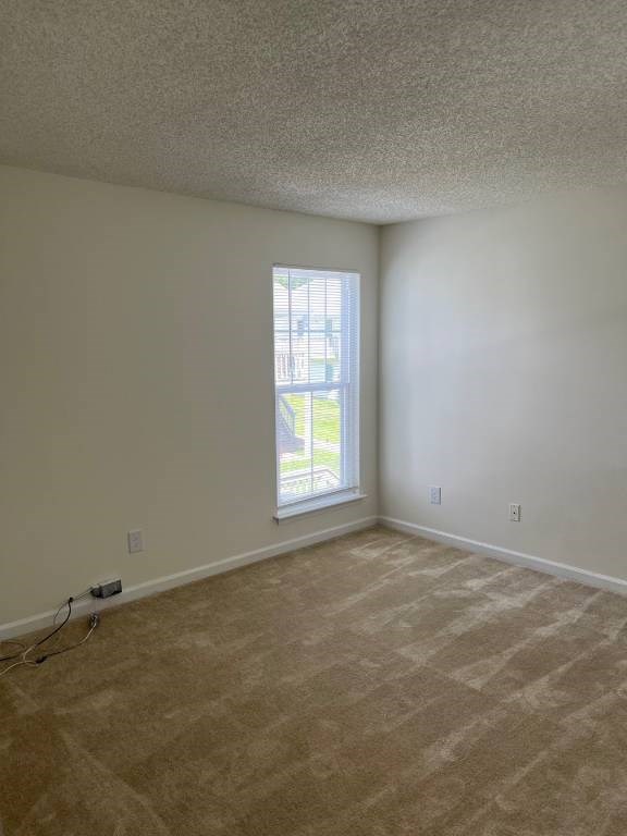 A room with a carpeted floor and a window.