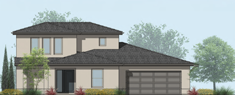 A two-story house with a garage door is depicted in the image.
