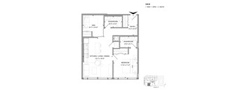 Floor plan of 204 (1 Bed + Den, 2 Bath) at SoHo Champagne 2
