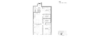 Floor plan of 205 (1 Bed + Den, 2 Bath) at SoHo Champagne 2