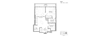 Floor plan of 2407 (1 Bed + Den, 2 Bath) at SoHo Champagne 2