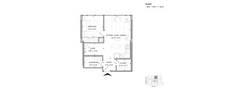 Floor plan of 2509 (1 Bed + Den, 1 Bath) at SoHo Champagne 2
