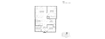 Floor plan of 309 (1 Bed + Den, 1Bath) at SoHo Champagne 2