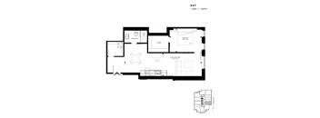 Floor plan of 407 (1 Bed, 1 Bath) at SoHo Italia