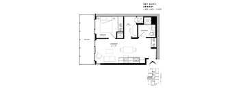 Floor plan of Sky Suite Armani (1 Bed + Den, 1 Bath) at SoHo Italia