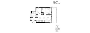 Floor plan of Sky Suite Gucci (1 Bed + Den, 1 Bath) at SoHo Italia
