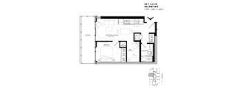 Floor plan of Sky Suite Valentino (1 Bed + Den, 1 Bath) at SoHo Italia
