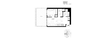 Floor plan of Terrace Suite Armani (1 Bed + Den, 1 Bath) at SoHo Italia