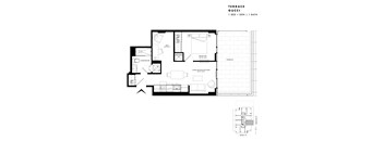Floor plan of Terrace Suite Gucci (1 Bed + Den, 1 Bath) at SoHo Italia