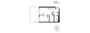 Floor plan of Terrace Suite Valentino (1 Bed + Den, 1 Bath) at SoHo Italia