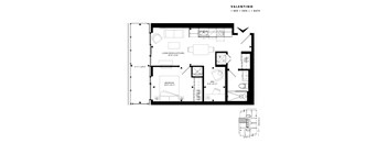 Floor plan of Valentino (1 Bed + Den, 1 Bath) at SoHo Italia