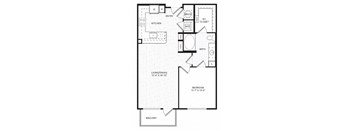 A black and white image of a floor plan for a living space.