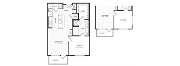 A black and white floor plan of a two-bedroom apartment.