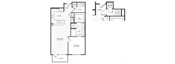 A black and white floor plan of a two-bedroom apartment.