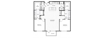 A black and white image of a floor plan for a two bedroom apartment.