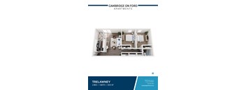 2 bedroom 1 bathroom 3D floor plan layout at Cambridge on Ford Apartments, Canton, MI 48187