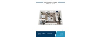 One bedroom apartment 3D floor plan overview at Canterbury Square Apartments, Troy, 48083